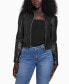 ფოტო #3 პროდუქტის Women's Collared Faux-Leather Bomber Coat