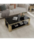 Golden Stainless Steel Double Layer Coffee Table With Black Glass Top