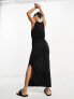 Vila slinky racer neck maxi dress with split sides in black