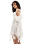 Фото #4 товара ASOS DESIGN ragged edge mini dress with godets and under layer frills in ivory