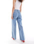 ASOS DESIGN Hourglass wide leg dad jean in mid blue with rips Синий, W24 L30 - фото #7