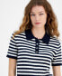 Фото #3 товара Women's Striped Short-Sleeve Polo Sweater