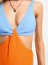 Vero Moda crickle cut out swimsuit in blue and orange