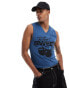 Фото #4 товара ASOS DESIGN muscle fit tank vest in blue with v neck and cherry chest print