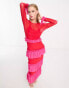 Never Fully Dressed mesh frill midaxi dress in contrast pink and red