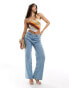 Фото #4 товара ASOS DESIGN stretch satin scarf hem bandeau top with tie back in stripe