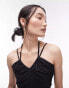 Topshop co-ord tie detail ruched front top in black