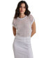 ფოტო #1 პროდუქტის Women's Open-Stitch Crewneck Short-Sleeve Sweater