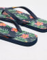 Jack & Jones floral logo flip flops in navy