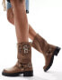 Фото #1 товара Glamorous Wide Fit harness biker boots in washed beige