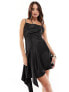 Фото #1 товара Miss Selfridge satin asym hem mini slip dress in black