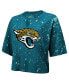 Фото #1 товара Women's Threads Teal Distressed Jacksonville Jaguars Bleach Splatter Notch Neck Crop T-shirt