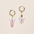 ფოტო #1 პროდუქტის 18K Gold Plated Huggied with Pink Dyed Freshwater Pearls and Lampwork Butterflies Beads - Heather Earrings For Women