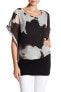 Фото #1 товара Papillon 157571 Women's Short Dolman Sleeve Print Blouse Black/White Sz. Medium