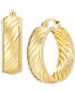 Wide Width Diagonal Textured Small Hoop Earrings in 10k Gold, 1"