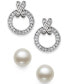 2-Pc. Set Cultured Freshwater Pearl (8mm) & Cubic Zirconia XO Stud Earrings in Sterling Silver