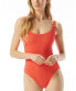 Фото #1 товара Michael Kors Decadent Texture Logo Ring U-Neck One-Piece Sangria 14