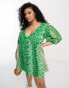 Фото #2 товара Wednesday's Girl Curve puff sleeve mini smock dress in green patchwork
