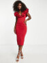 Фото #1 товара Вечернее платье ASOS DESIGN – Красное миди платье с глубоким вырезом和 украшенным вырезом