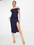 Фото #1 товара True Violet off shoulder midi dress wth split in navy