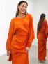 Фото #4 товара ASOS EDITION ruched side cowl back maxi dress in rust