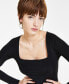 Фото #4 товара Women's Square-Neck Ribbed Bodysuit, Created for Macy's