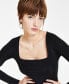 Women's Square-Neck Ribbed Bodysuit, Created for Macy's