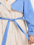 Фото #3 товара Something New Curve X Madeleine Pedersen colour block mix trench coat in cream and blue