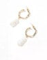 SVNX gold hoop earrings with long pearl detail