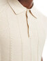 Selected Homme knitted polo shirt with texture in cream Серый, M - фото #3