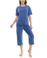 ფოტო #4 პროდუქტის Women's 2-Pc. Cropped Anchor-Print Pajamas Set