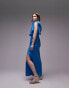 Topshop premium cupro draped maxi dress in blue