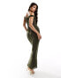 ASOS DESIGN bardot maxi dress with contrast exposed seams in khaki