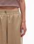 Topshop linen high waist pull on straight leg trouser in sand