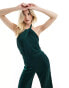 Фото #2 товара TFNC wrap front satin jumpsuit in dark green