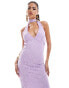 Фото #4 товара ASOS DESIGN lace halter tie neck detail midi dress in lilac