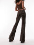 Topshop stripe print low rise cord flare trouser in chocolate