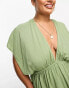 Фото #8 товара ASOS DESIGN Curve flutter sleeve maxi beach dress with tie detail in khaki