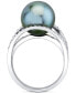 ფოტო #2 პროდუქტის Cultured Tahitian Pearl (11mm) & Diamond (1/2 ct. t.w.) Openwork Statement Ring in 14k White Gold