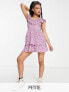 Фото #1 товара Miss Selfridge Petite shirred frill detail rara mini dress in heart print