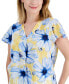 ფოტო #3 პროდუქტის Petite Floral Print Pleat-Front Flutter-Sleeve Top