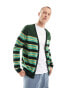 ASOS DESIGN oversized knitted stripe cardigan in green