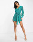 NaaNaa sequin long sleeve dress with tie detail in teal