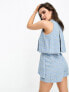 River Island Petite broderie denim layered playsuit in blue