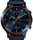 ფოტო #3 პროდუქტის Men's Blue Orange Chronograph Blue Leather Watch 42mm