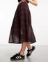 Wednesday's Girl checked chiffon midi skirt in red