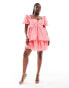 Фото #1 товара ASOS LUXE Curve organza baby doll skater mini dress in pink