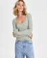 Juniors' Lace Trim Ribbed Square-Neck Sweater