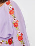 ASOS DESIGN Curve v neck batwing chiffon maxi dress with embroidery detail in lilac