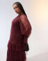 Фото #3 товара ASOS DESIGN Curve ruffle detail lace maxi dress in burgundy